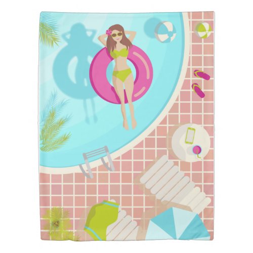 Swimming pool girl in bikini summer beach duvet cover