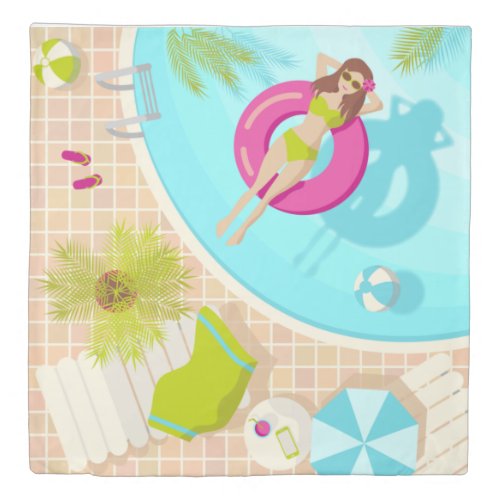 Swimming pool girl in bikini summer beach duvet cover