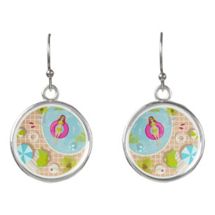 Swimming pool girl in bikini summer beach earrings