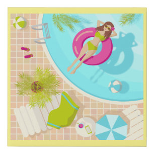 Swimming pool girl in bikini summer beach  faux canvas print