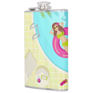 Swimming pool girl in bikini summer beach flask