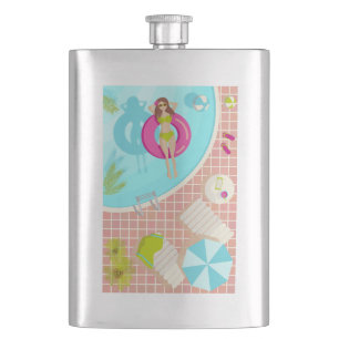 Swimming pool girl in bikini summer beach flask