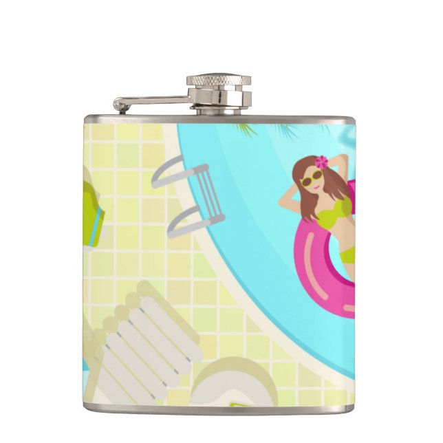 Swimming pool girl in bikini summer beach flask (Front)