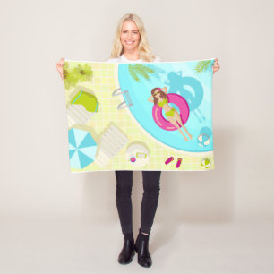 Swimming pool girl in bikini summer beach  fleece blanket