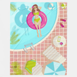 Swimming pool girl in bikini summer beach fleece blanket