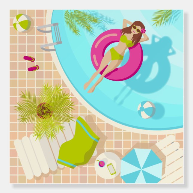 Swimming pool girl in bikini summer beach foam board (Front)