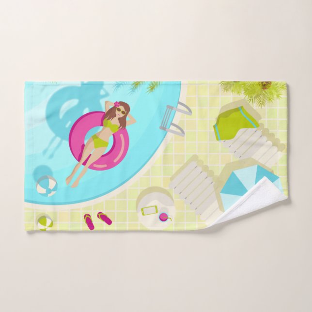 Swimming pool girl in bikini summer beach  hand towel  (Hand Towel)