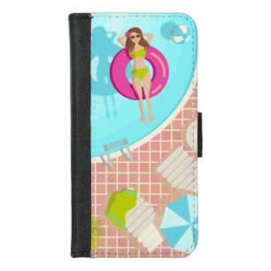 Swimming pool girl in bikini summer beach iPhone 8/7 wallet case