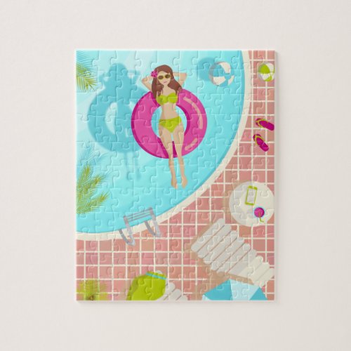 Swimming pool girl in bikini summer beach  jigsaw puzzle