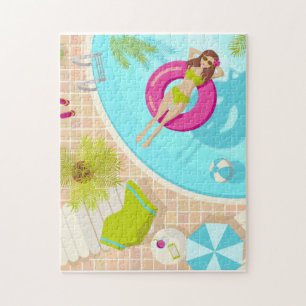 Swimming pool girl in bikini summer beach  jigsaw puzzle