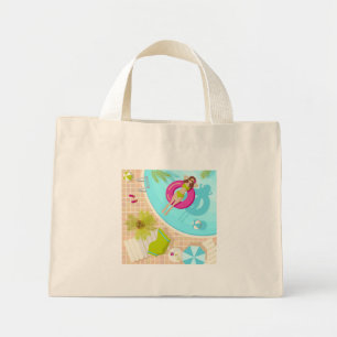 Swimming pool girl in bikini summer beach  mini tote bag