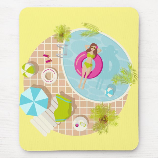 Swimming pool girl in bikini summer beach  mouse pad (Front)