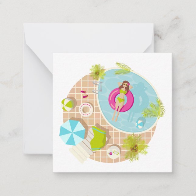 Swimming pool girl in bikini summer beach  note card (Front)