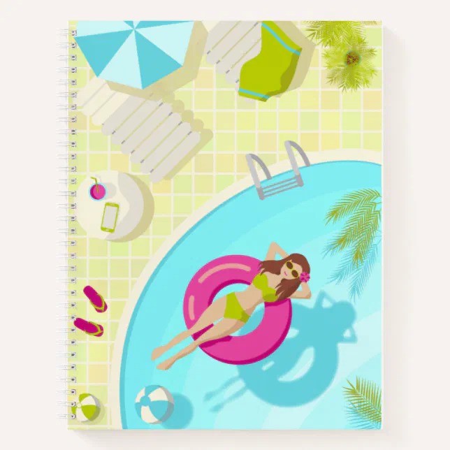 Pool Side Notes.notebook Swimming pool girl in bikini summer beach notebook | Zazzle