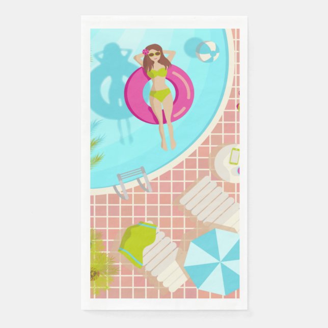 Swimming pool girl in bikini summer beach paper guest towels (Front)