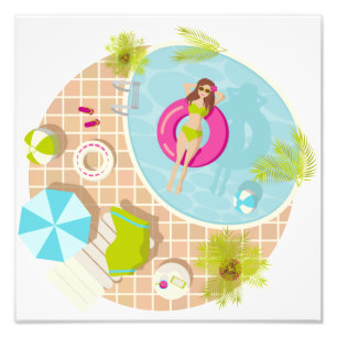 Swimming pool girl in bikini summer beach  photo print