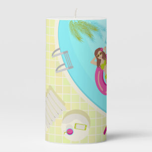 Swimming pool girl in bikini summer beach pillar candle