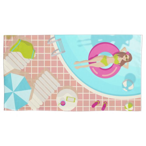 Swimming pool girl in bikini summer beach pillow case