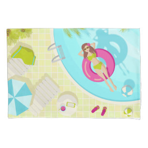 Swimming pool girl in bikini summer beach pillow case