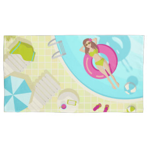 Swimming pool girl in bikini summer beach pillow case