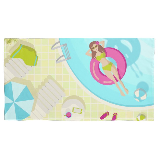 Swimming pool girl in bikini summer beach pillow case (Front)