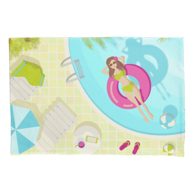 Swimming pool girl in bikini summer beach pillow case (Front-Left)