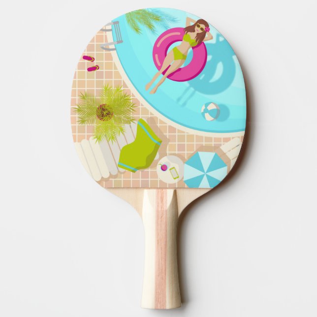 Swimming pool girl in bikini summer beach ping pong paddle (Back)