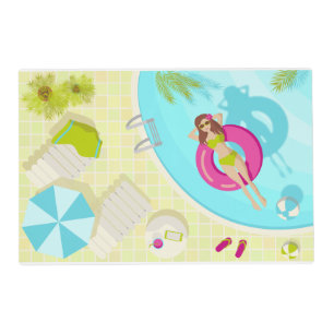 Swimming pool girl in bikini summer beach placemat