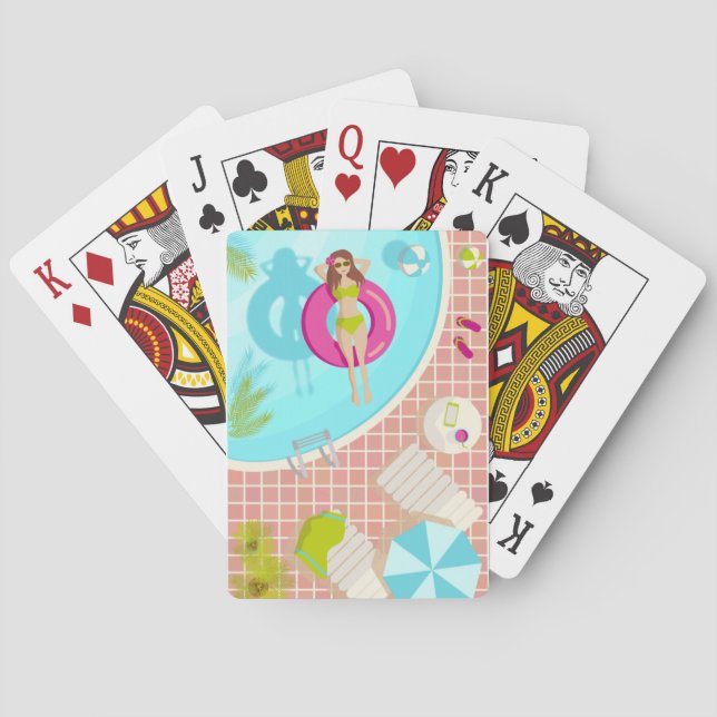 Swimming pool girl in bikini summer beach poker cards (Back)