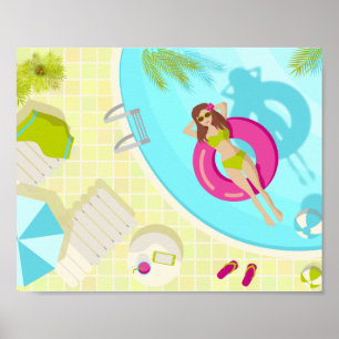 Swimming pool girl in bikini summer beach poster