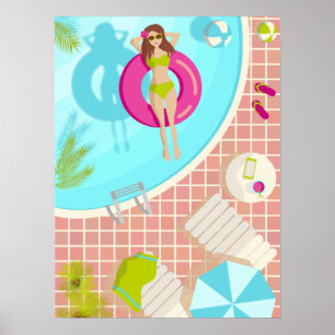 Swimming pool girl in bikini summer beach poster