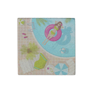Swimming pool girl in bikini summer beach stone magnet