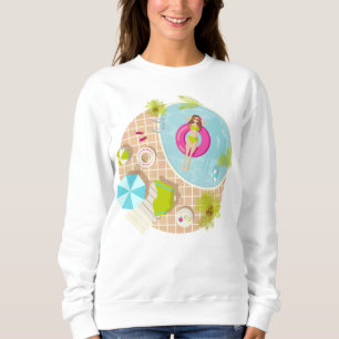 Swimming pool girl in bikini summer beach sweatshirt