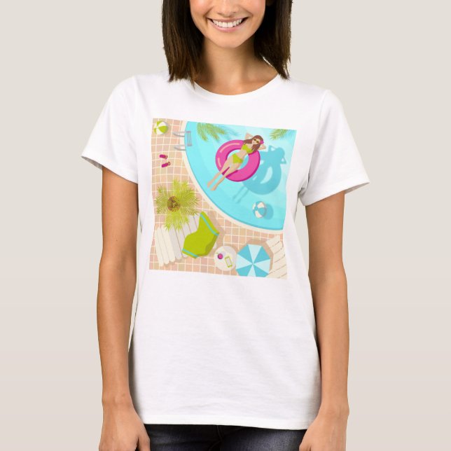 Swimming pool girl in bikini summer beach T-Shirt (Front)