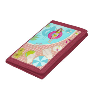 Swimming pool girl in bikini summer beach tri-fold wallet