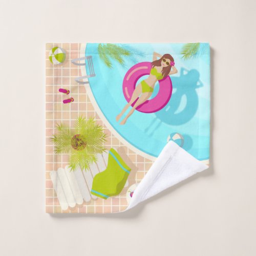 Swimming pool girl in bikini summer beach  wash cloth
