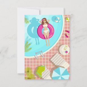 Swimming pool girl in white bikini summer beach thank you card