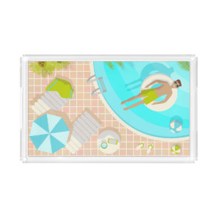 Swimming pool guy on tropical summer beach vacay acrylic tray