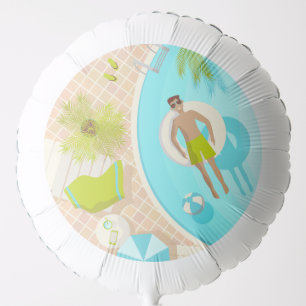 Swimming pool guy on tropical summer beach vacay balloon