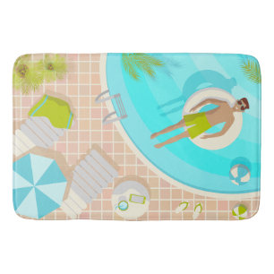 Swimming pool guy on tropical summer beach vacay bath mat