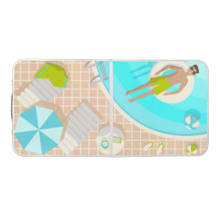 Swimming pool guy on tropical summer beach vacay beer pong table