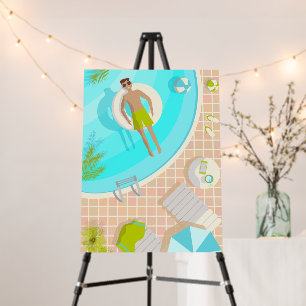 Swimming pool guy on tropical summer beach vacay foam board