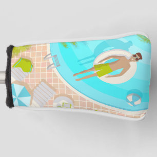 Swimming pool guy on tropical summer beach vacay golf head cover