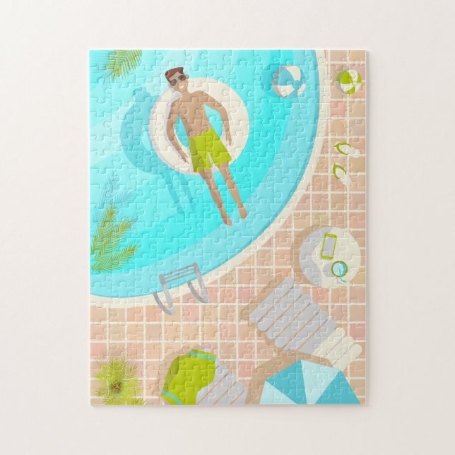 Swimming pool guy on tropical summer beach vacay jigsaw puzzle (Vertical)