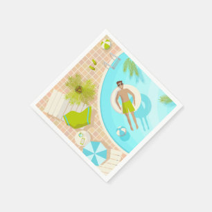 Swimming pool guy on tropical summer beach vacay napkins