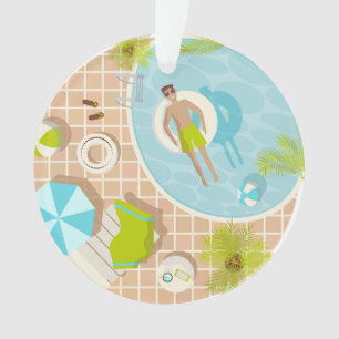 Swimming pool guy on tropical summer beach vacay ornament
