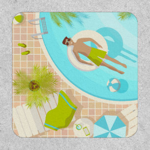 Swimming pool guy on tropical summer beach vacay patch