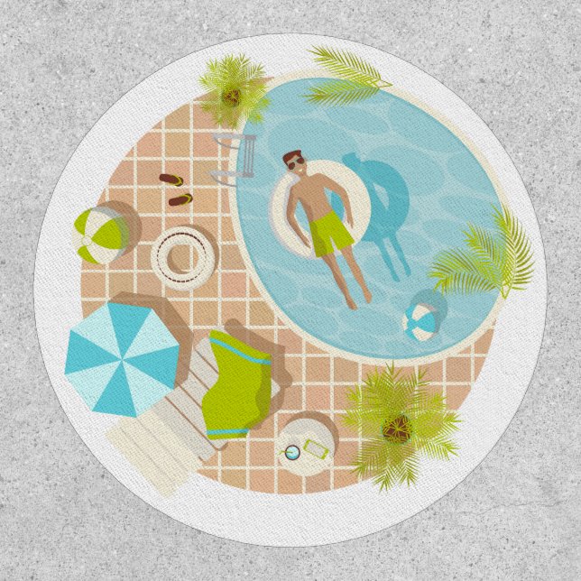 Swimming pool guy on tropical summer beach vacay patch (Front)