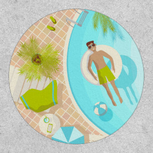 Swimming pool guy on tropical summer beach vacay patch