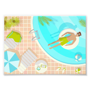 Swimming pool guy on tropical summer beach vacay photo print